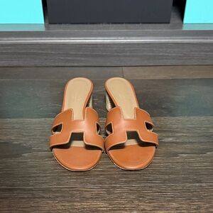 Hermes Tan Leather Oran Slide Sandals
